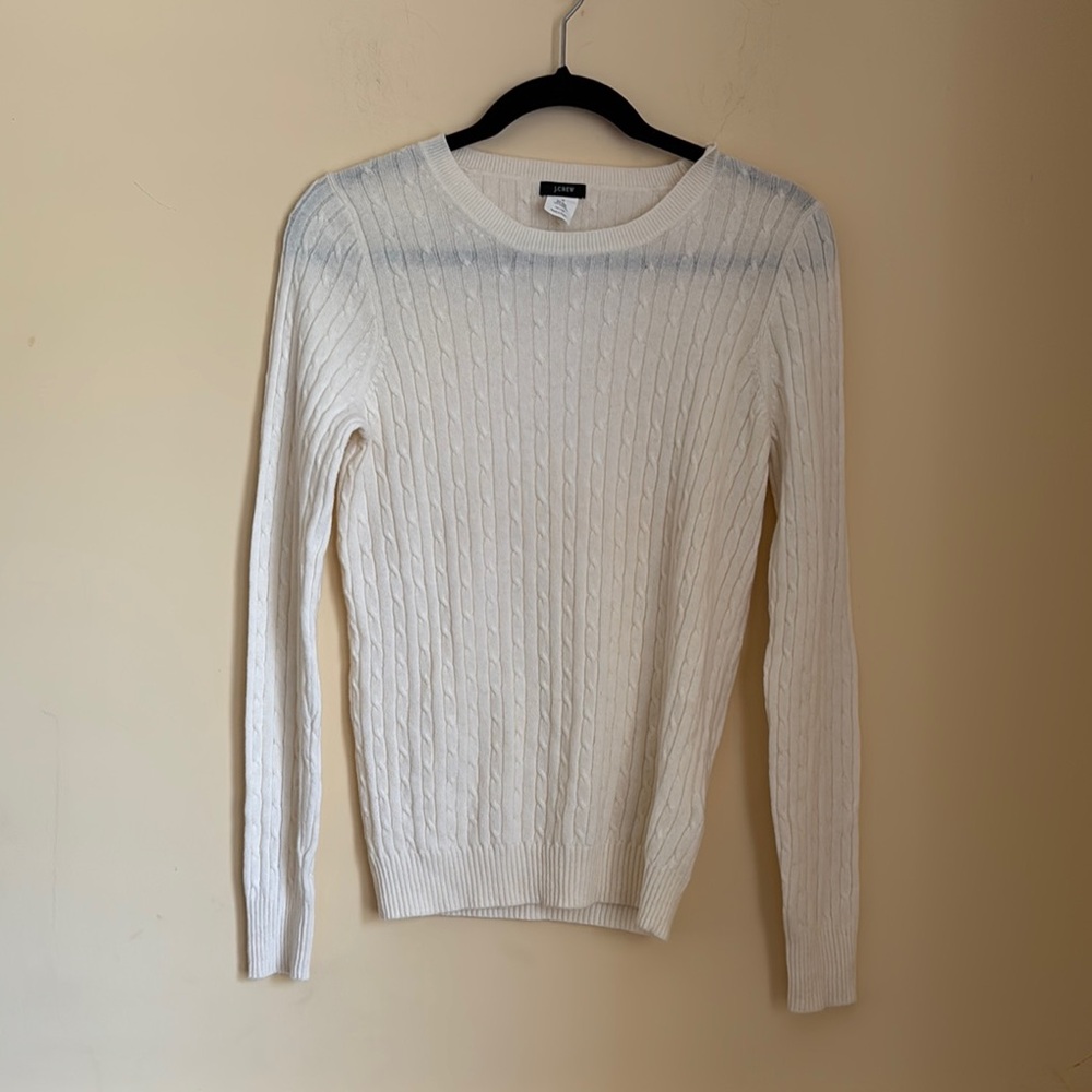 J.Crew Classic Cream White Cable Knit Long Sleeve Sweater Size Medium